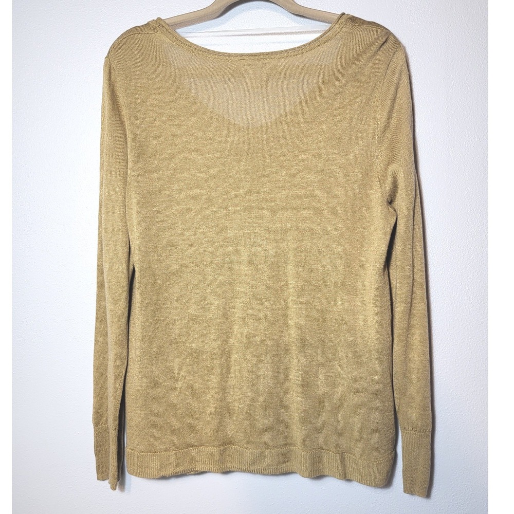 Chico's Tan Linen Blend Rolled V-Neck Long Sleeve Sweater Size 1=Medium Coastal - Picture 2 of 9